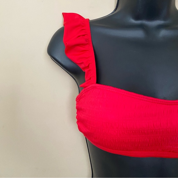 Solid Red Textured Ruffle Strap Bikini - Picture 5 of 9